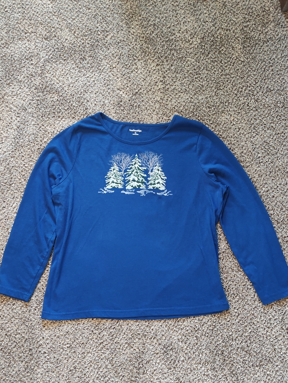 breckenridge Blue Long-Sleeve Tee with Snowy Tree Graphic
